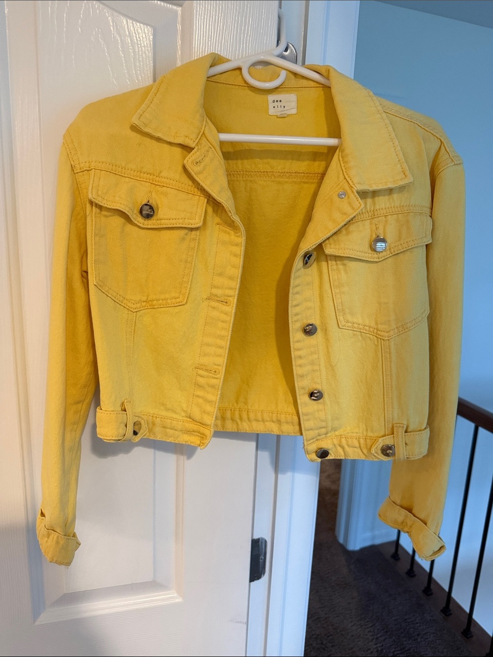 Dee Elly Cropped Yellow Denim Jacket - Women's Casual Button-Front Coat